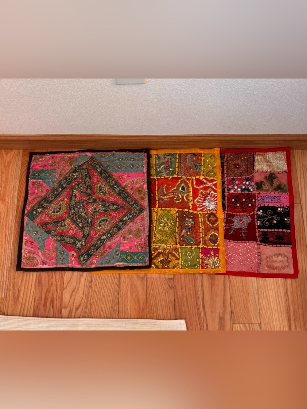 Vintage Indian Patchwork Pillow Covers Lot of 3 Embroidered Sequin 15-16”